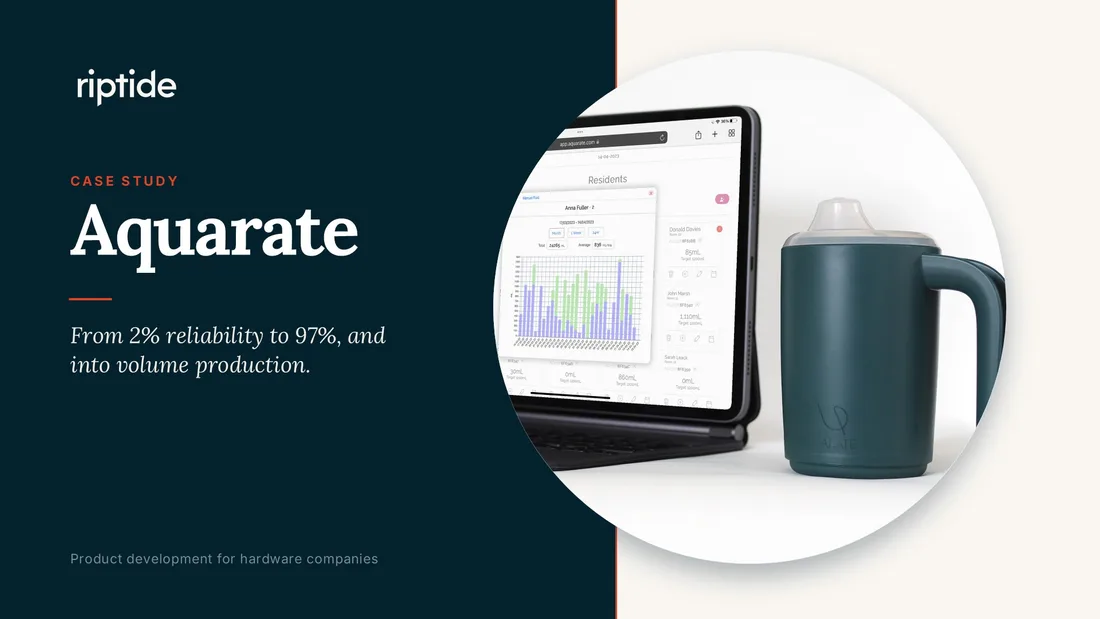 Front cover of the Aquarate case study, titled “From 2% reliability to 97%, and into volume production.”